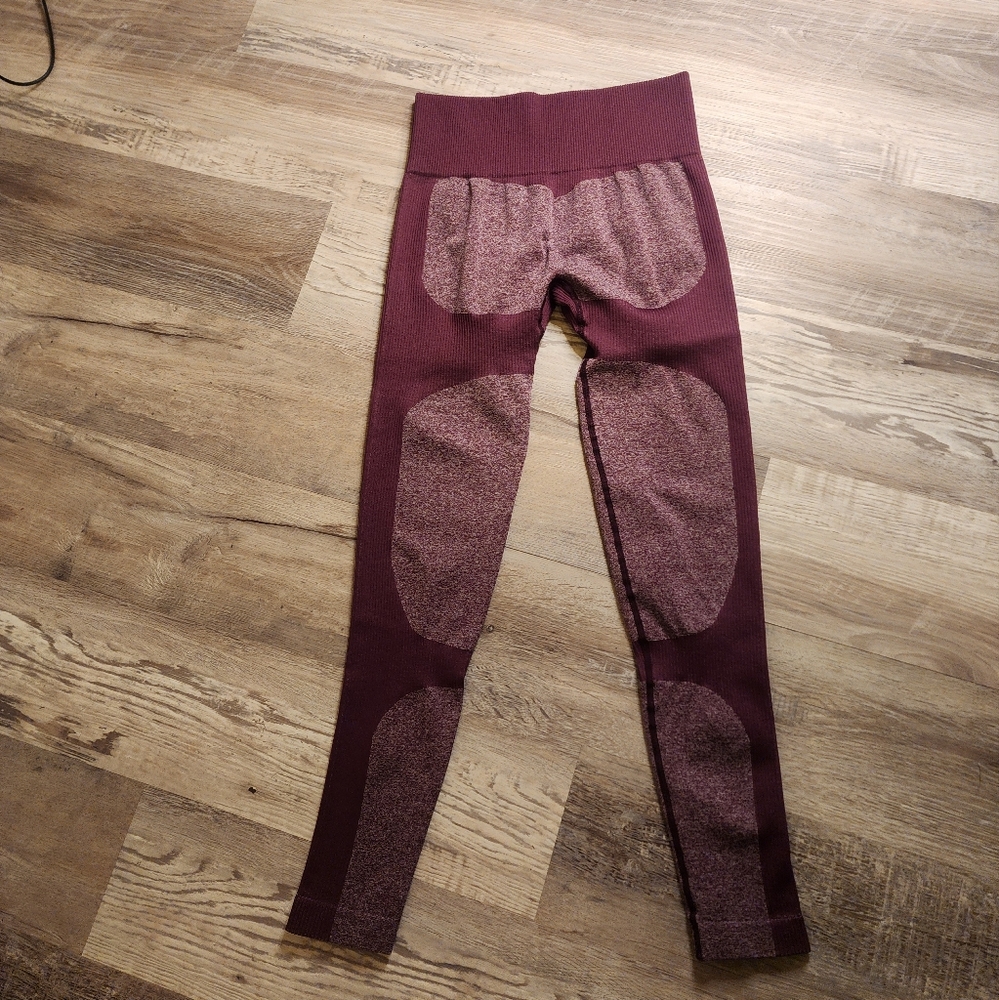 Burgundy and Heather Leggings Set With Cross Strap Sports Bra